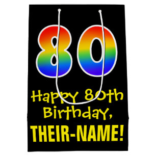 80ste verjaardag: Leuk, Vet, Kleurrijk, Regenboog Medium Cadeauzakje