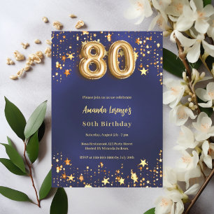 80ste verjaardag Marine Blauw Goud Sterren Kaart