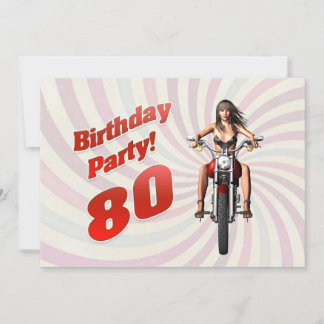80ste verjaardag met een meisje op een motorfiets kaart