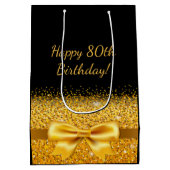 80ste verjaardag met gouden boog op elegante medium cadeauzakje (Achterkant)