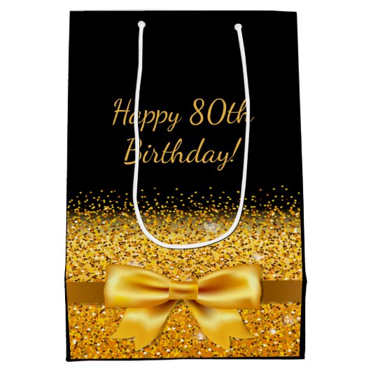 80ste verjaardag met gouden boog op elegante medium cadeauzakje (Achterkant)