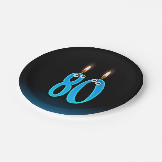 80ste verjaardag met verlichte kaars nummers papieren bordje (Gekanteld)