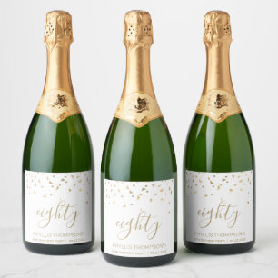80ste Verjaardag Modern Gouden Driehoek Confetti W Sparkling Wijnetiket