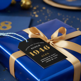 80ste Verjaardag Naam 1946 Zwart Goud Elegant Chic Cadeaulabel