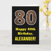 80ste verjaardag: naam, Faux Wood Grain Patroon "8 Kaart (Gele Bloem)