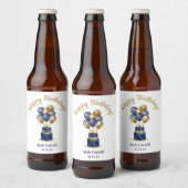 80ste verjaardag Navy Blauwe Ballon Cake Bier Etiket (Flessen)