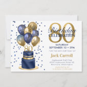 80ste verjaardag Navy Blauwe Ballon Cake Kaart (Voorkant)