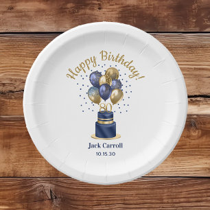 80ste verjaardag Navy Blauwe Ballon Cake Papieren Bordje
