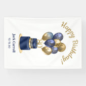 80ste verjaardag Navy Blauwe Ballon Cake Spandoek (Horizontaal)