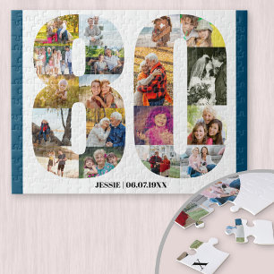 80ste verjaardag Nummer 80 Aangepaste foto collage Legpuzzel