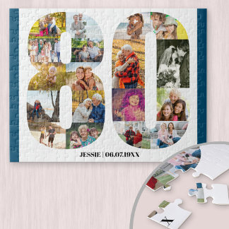 80ste verjaardag Nummer 80 Aangepaste foto collage Legpuzzel