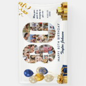 80ste Verjaardag Nummer 80 Fotocollage Wit Goud Spandoek (Verticaal)