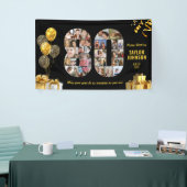 80ste verjaardag Nummer 80 Fotocollage Zwart Goud Spandoek (Beurs)