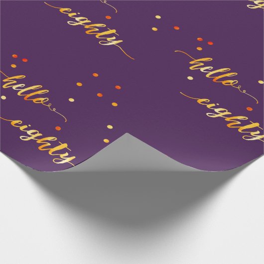 80ste verjaardag paars goud hallo 80 typografie cadeaupapier (Hoek)