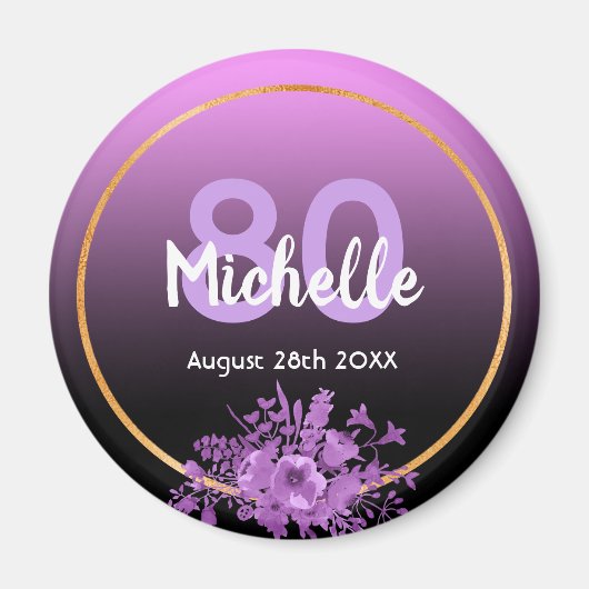 80ste verjaardag paars zwart goud save the date magneet (Voorkant)