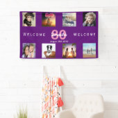 80ste verjaardag paarse foto collage party spandoek (Insitu)