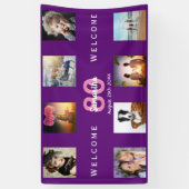 80ste verjaardag paarse foto collage party spandoek (Verticaal)