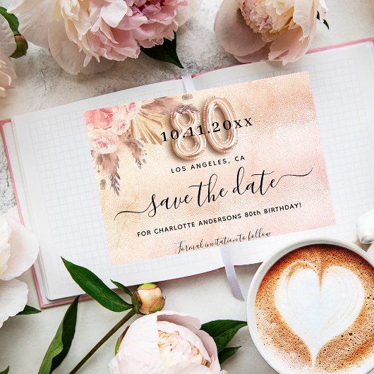 80ste verjaardag Pampas roos Bewaar de datumkaart