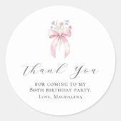 80ste Verjaardag Party Bow Custom Bedankt Favoriet Ronde Sticker (Voorkant)