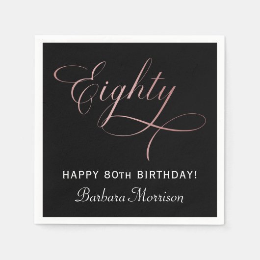 80ste Verjaardag Party Roos Gold Script Gepersonal Servet (Voorkant)