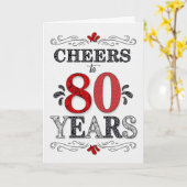 80ste verjaardag Proost in rood wit zwart patroon Kaart (Gele Bloem)