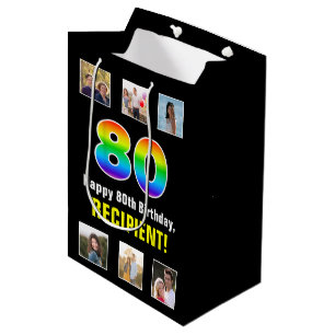 80ste verjaardag: Regenboog “80“, aangepaste foto' Medium Cadeauzakje