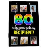80ste verjaardag: Regenboog "80", aangepaste foto' Medium Cadeauzakje (Voorkant)