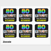 80ste verjaardag: Regenboog "80"; Aangepaste foto' Vierkante Sticker (Vel)