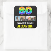80ste verjaardag: Regenboog "80"; Aangepaste foto' Vierkante Sticker (Tas)