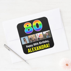 80ste verjaardag: Regenboog "80"; Aangepaste foto' Vierkante Sticker