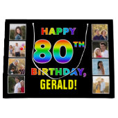 80ste verjaardag: Regenboogtekst, Aangepaste foto' Groot Cadeauzakje (Voorkant)
