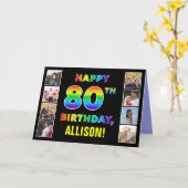 80ste verjaardag: Regenboogtekst, Aangepaste foto' Kaart (Gele Bloem)