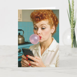 80ste verjaardag Retro roodharige vrouw stuurt tek Kaart