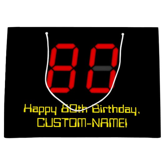 80ste verjaardag: Rode digitale klokstijl "80" + n Groot Cadeauzakje (Voorkant)