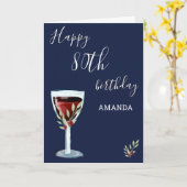 80ste verjaardag Rode wijn Roos Waterverf Navy Blu Kaart (Gele Bloem)