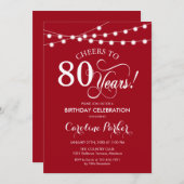 80ste verjaardag - rood wit kaart (Voorkant / Achterkant)