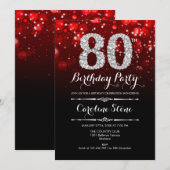 80ste verjaardag - Rood Zwart Zilver Kaart (Voorkant / Achterkant)