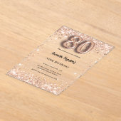 80ste verjaardag roos Gold Clear Party Acryl Uitnodigingen (Laagn)