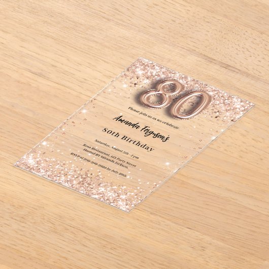 80ste verjaardag roos Gold Clear Party Acryl Uitnodigingen (Laagn)