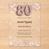 80ste verjaardag roos Gold Clear Party Acryl Uitnodigingen (Voorkant)