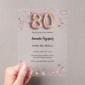 80ste verjaardag roos Gold Stars Clear Party Acryl Uitnodigingen (Insitu (Draagbaar))