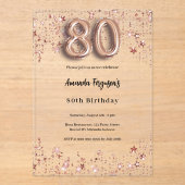80ste verjaardag roos Gold Stars Clear Party Acryl Uitnodigingen (Voorkant)