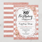 80ste verjaardag - Roos Gold White Stripes Kaart (Voorkant / Achterkant)