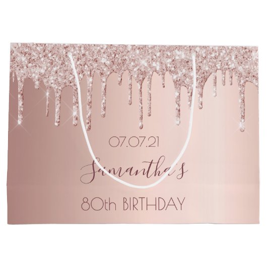 80ste verjaardag roos goud druipt roze groot cadeauzakje (Achterkant)