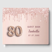 80ste verjaardag roos goud glitter roze monogram t gastenboek (Voorkant)