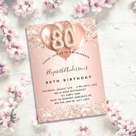 80ste verjaardag roos gouden ballonnen elegant kaart