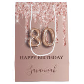 80ste verjaardag roos gouden glitter roze ballonst medium cadeauzakje (Achterkant)
