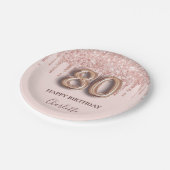 80ste verjaardag roos gouden glitter roze ballonst papieren bordje (Gekanteld)