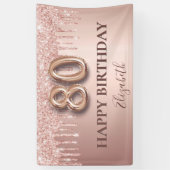 80ste verjaardag roos gouden glitter roze ballonst spandoek (Verticaal)