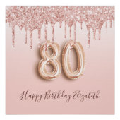 80ste verjaardag roos gouden glitter roze perfect poster (Voorkant)